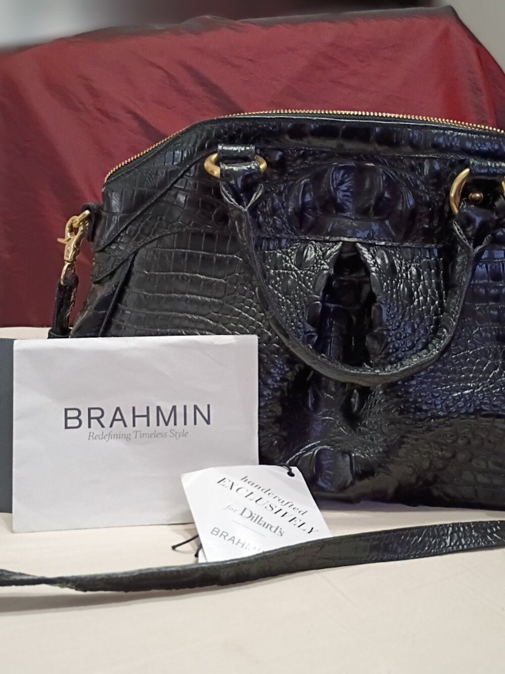 NWT CROCODILE EMBOSSED BRAHMIN SATCHEL